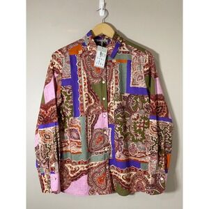 Hinson Wu NEW Reese Multicolor Abstract Paisley Button Up Shirt Womens MEDIUM